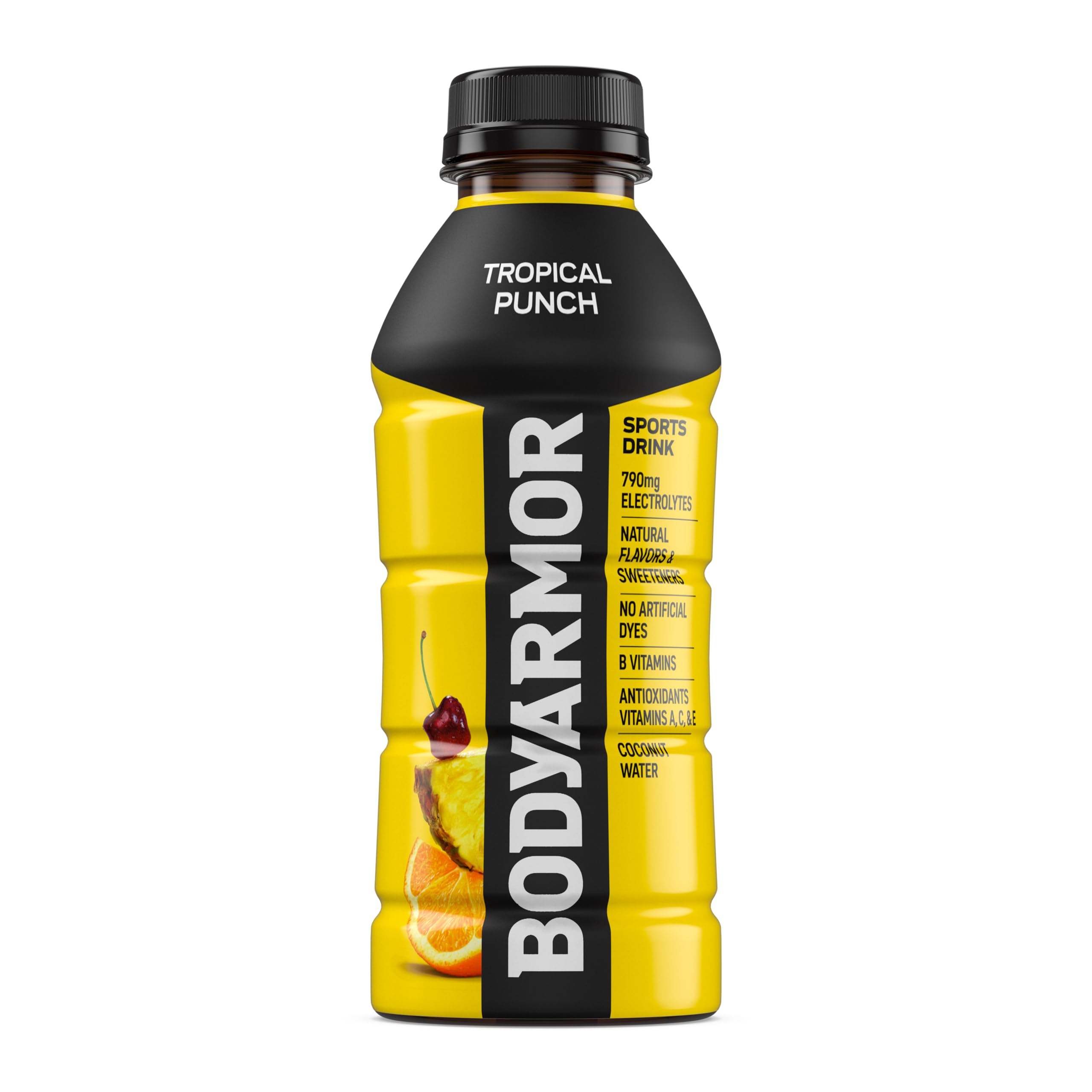BodyArmor Tropical Punch close-up reveals vibrant color and natural ingredients