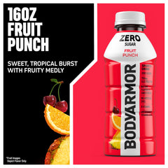 BODYARMOR Zero Fruit Punch bottle back label shows electrolytes and vitamins.