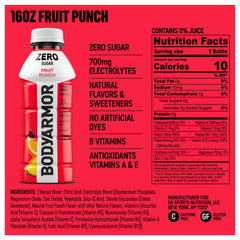 BODYARMOR Zero Fruit Punch bottle front view highlighting zero sugar formula.