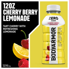 BODYARMOR Zero Sugar Cherry Berry Lemonade label highlighting natural flavors