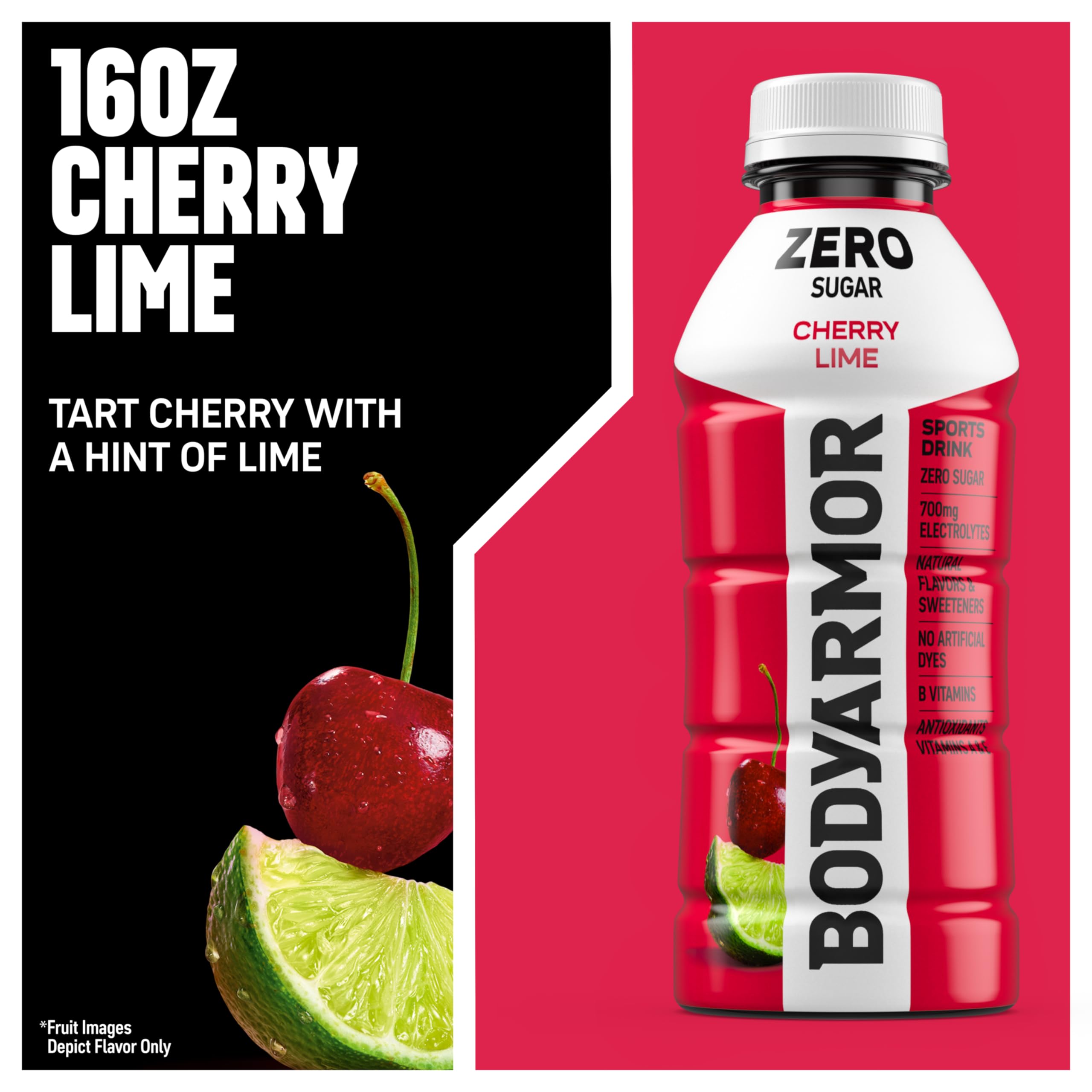 Pour shot of BODYARMOR Zero Sugar Cherry Lime during a workout.