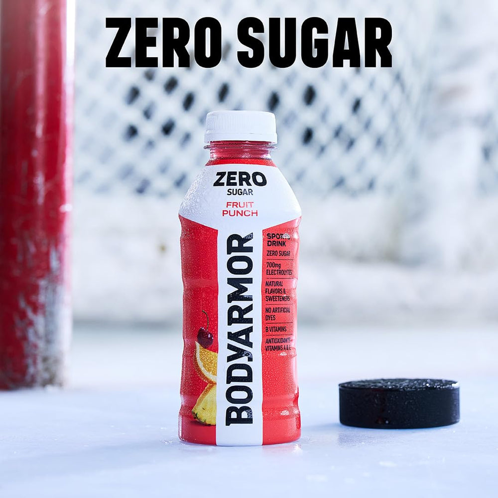Close-up of cherry lime flavor label on BODYARMOR bottle.