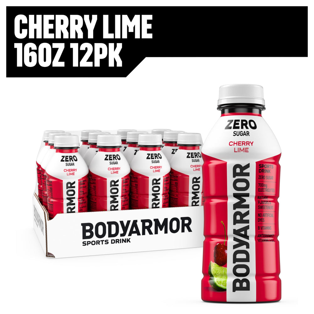 Store display featuring BODYARMOR Zero Sugar Cherry Lime.