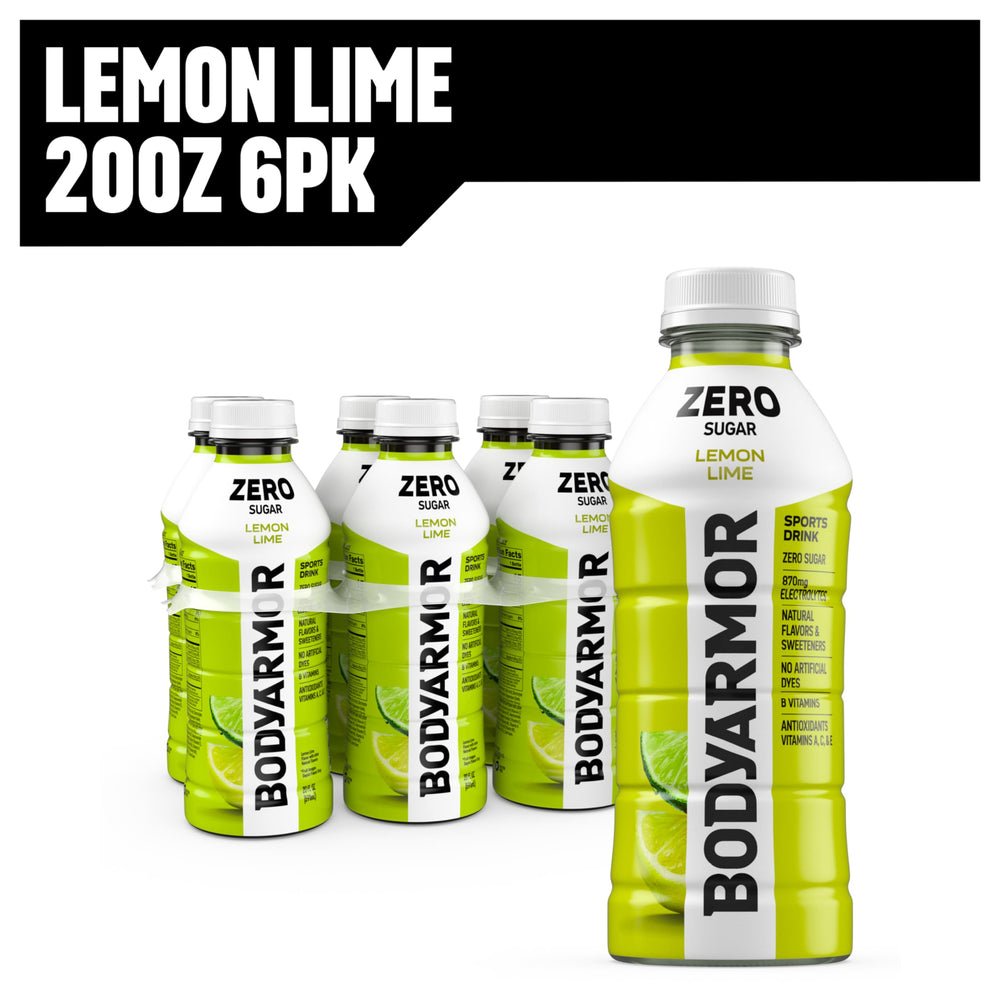 Chilled BodyArmor Zero Sugar Lemon Lime bottle after a workout.