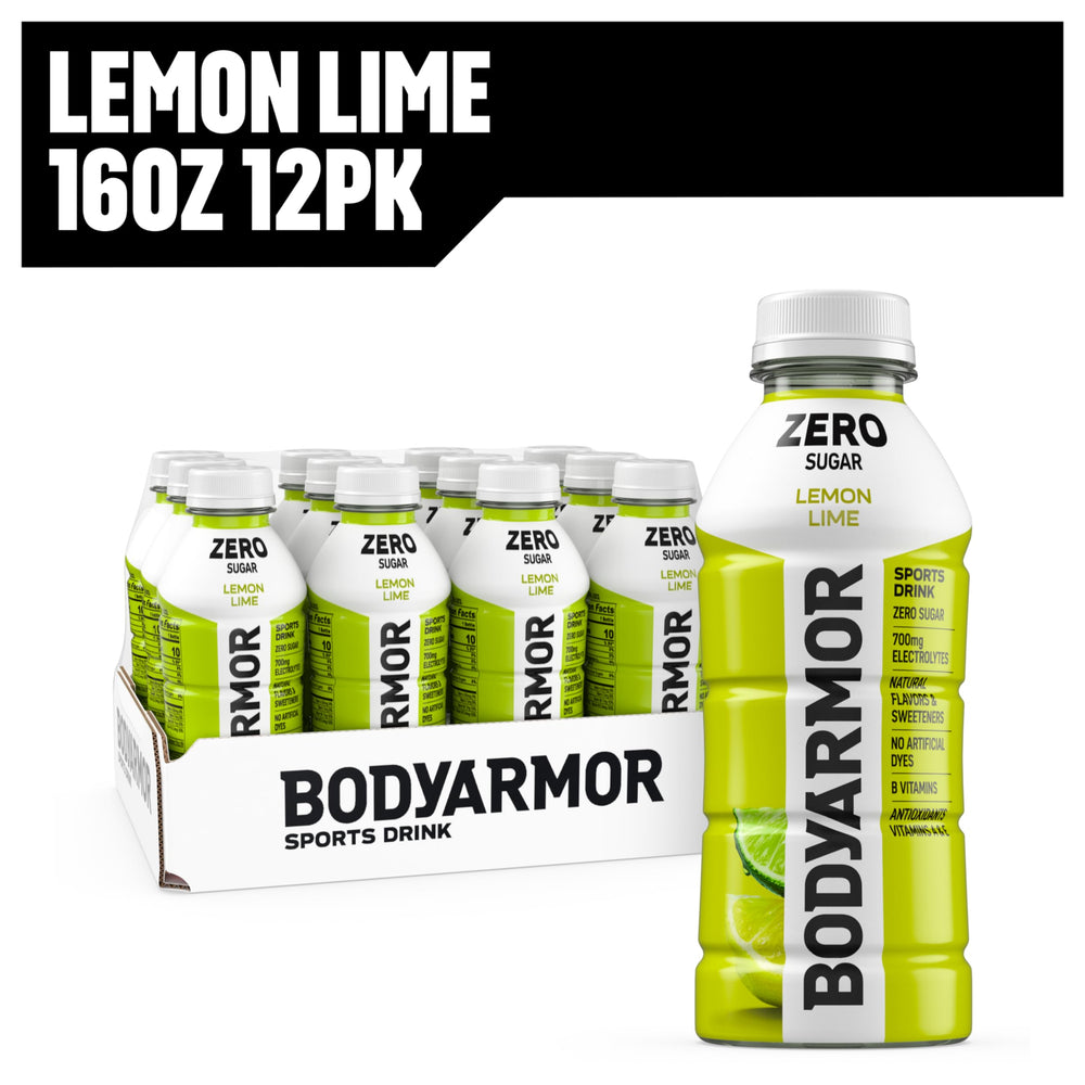 BODYARMOR Zero Sugar Lemon Lime refrigerated bottle ready for cool refreshment.