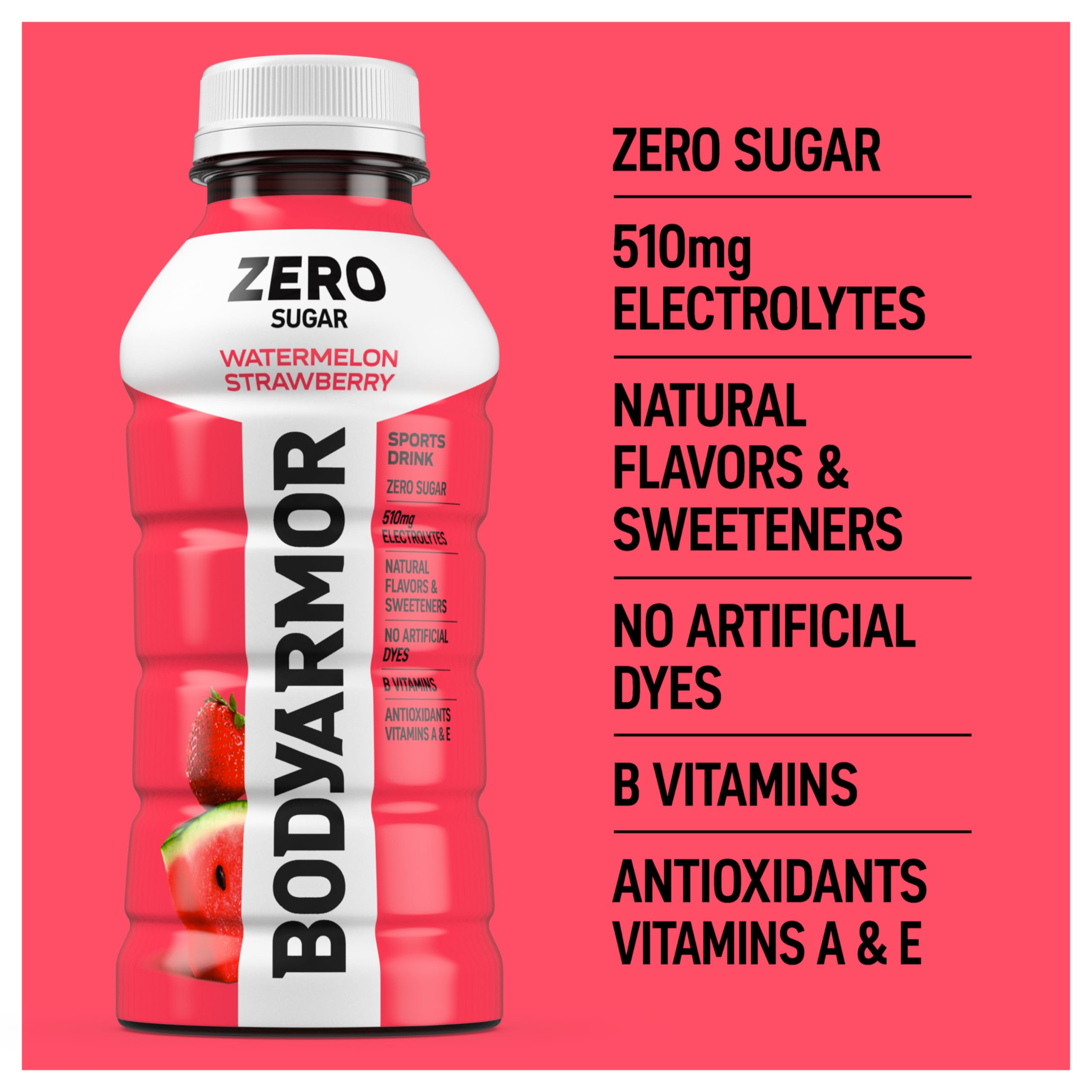 BODYARMOR Zero Sugar bottle cap detail signals secure portability.
