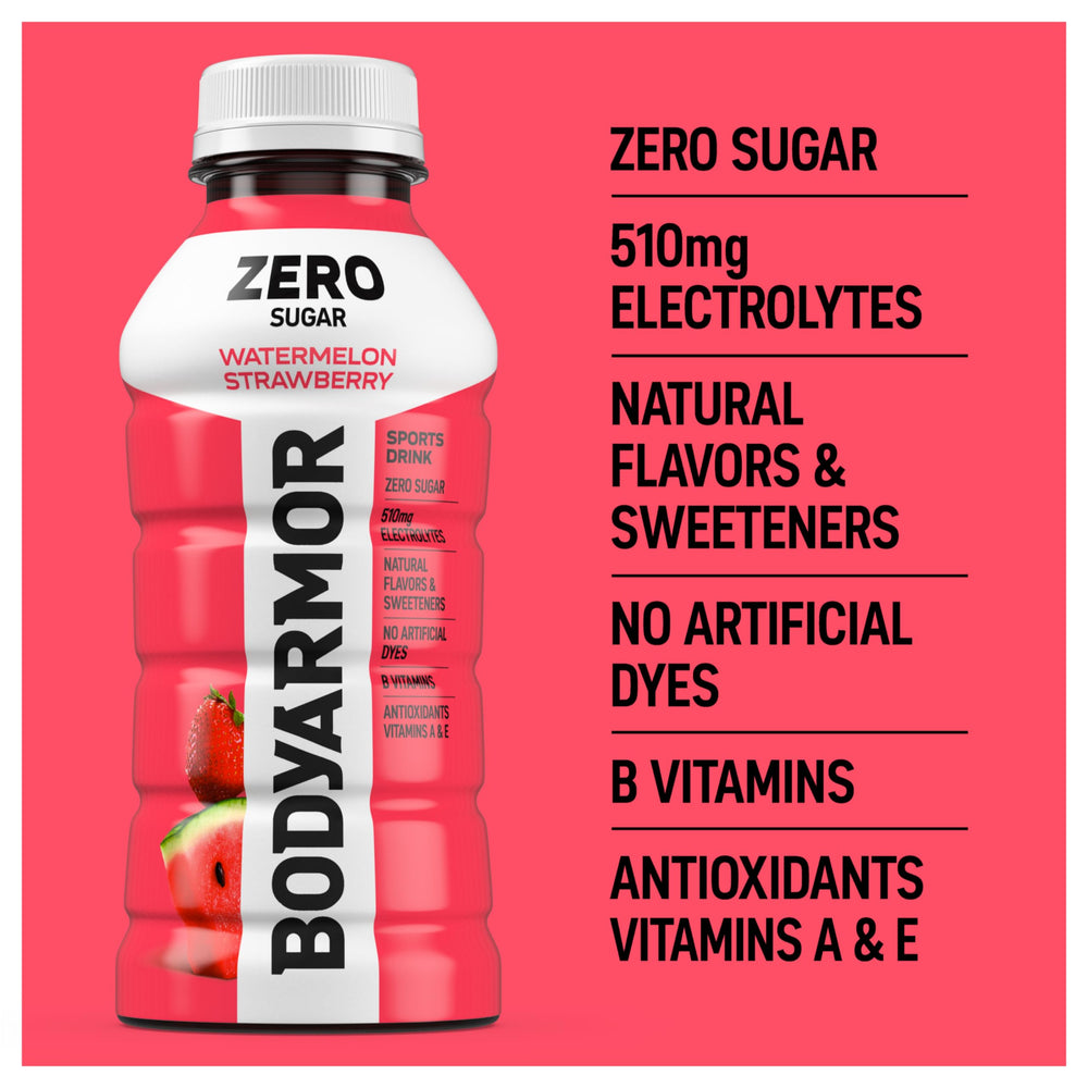 BODYARMOR Zero Sugar bottle cap detail signals secure portability.