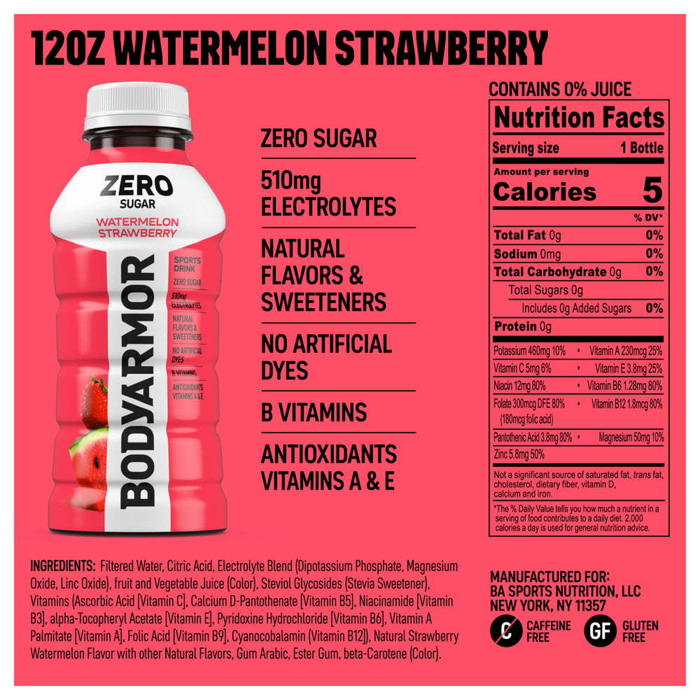 BODYARMOR Zero Sugar bottle pour captures quick, on-the-go hydration.