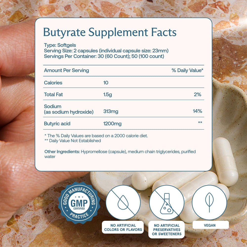 Close-up of BodyBio Butyrate bottle cap and seal
