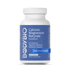 BodyBio Butyrate bottle pour showing easy postbiotic support for gut comfort