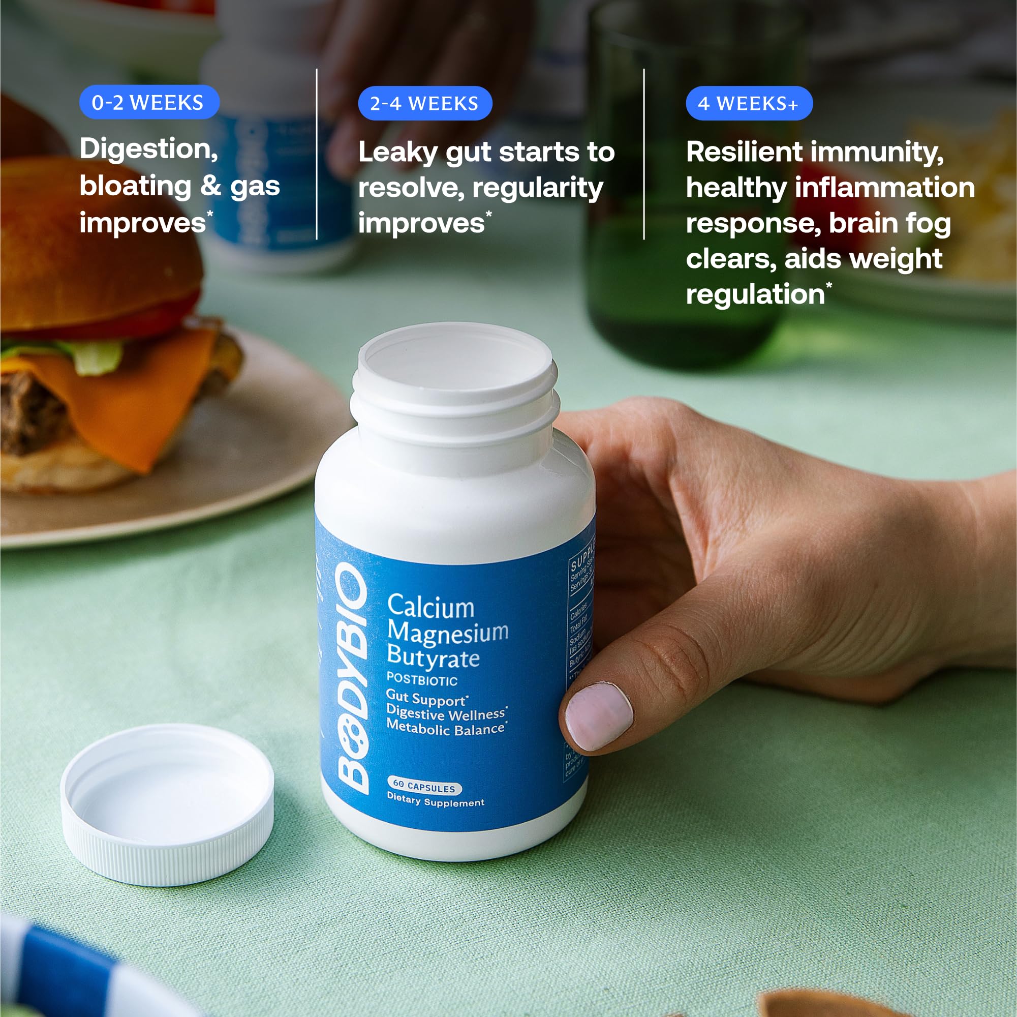 BodyBio Butyrate digestive comfort depicted during post-meal moments