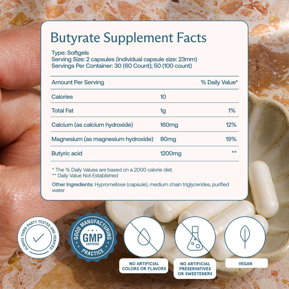 BodyBio Butyrate ingredient list emphasizing clean formulation