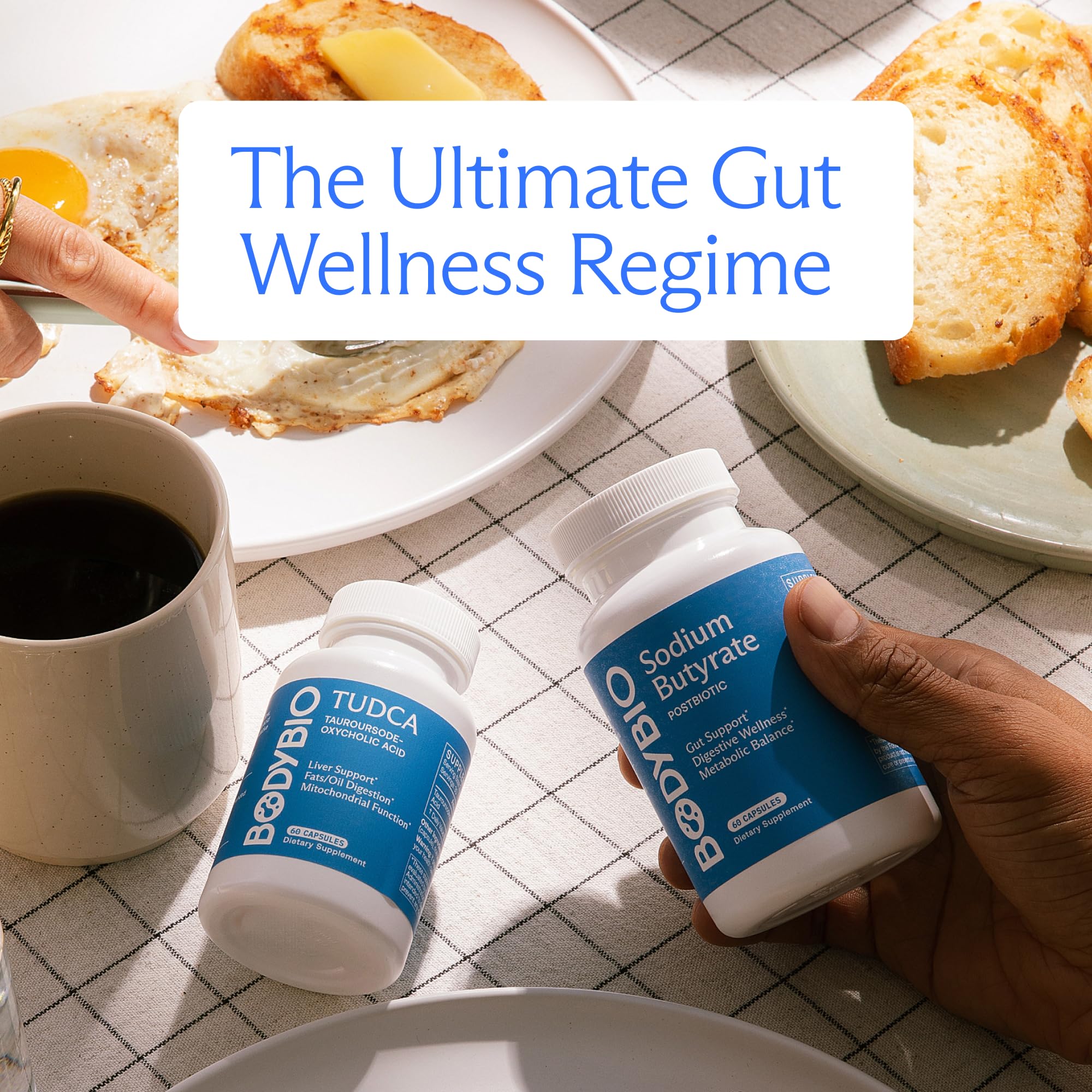 BodyBio Butyrate vegan capsules on tray indicating easy daily use