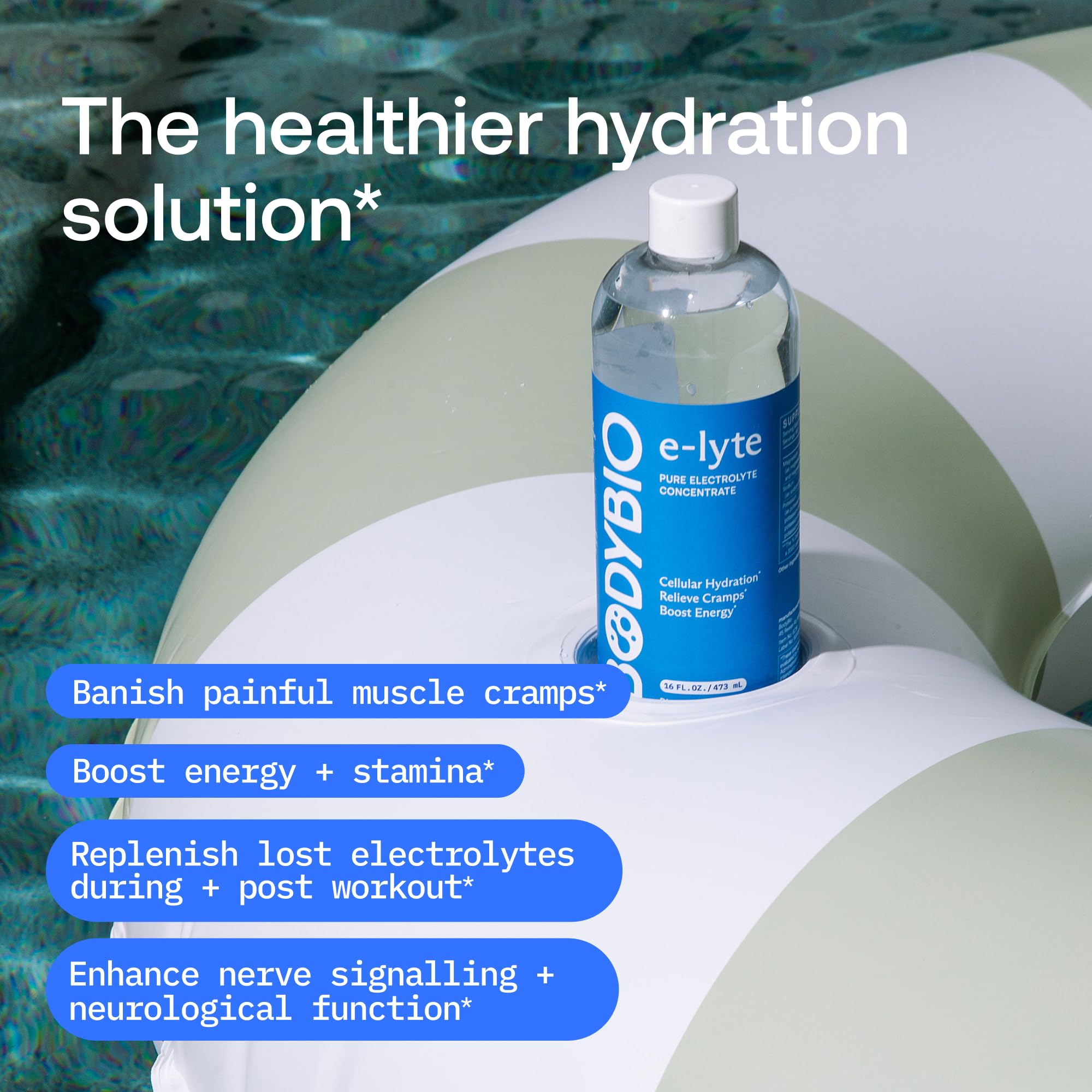 BodyBio e-lyte dispense pour to measure precise electrolyte dose.
