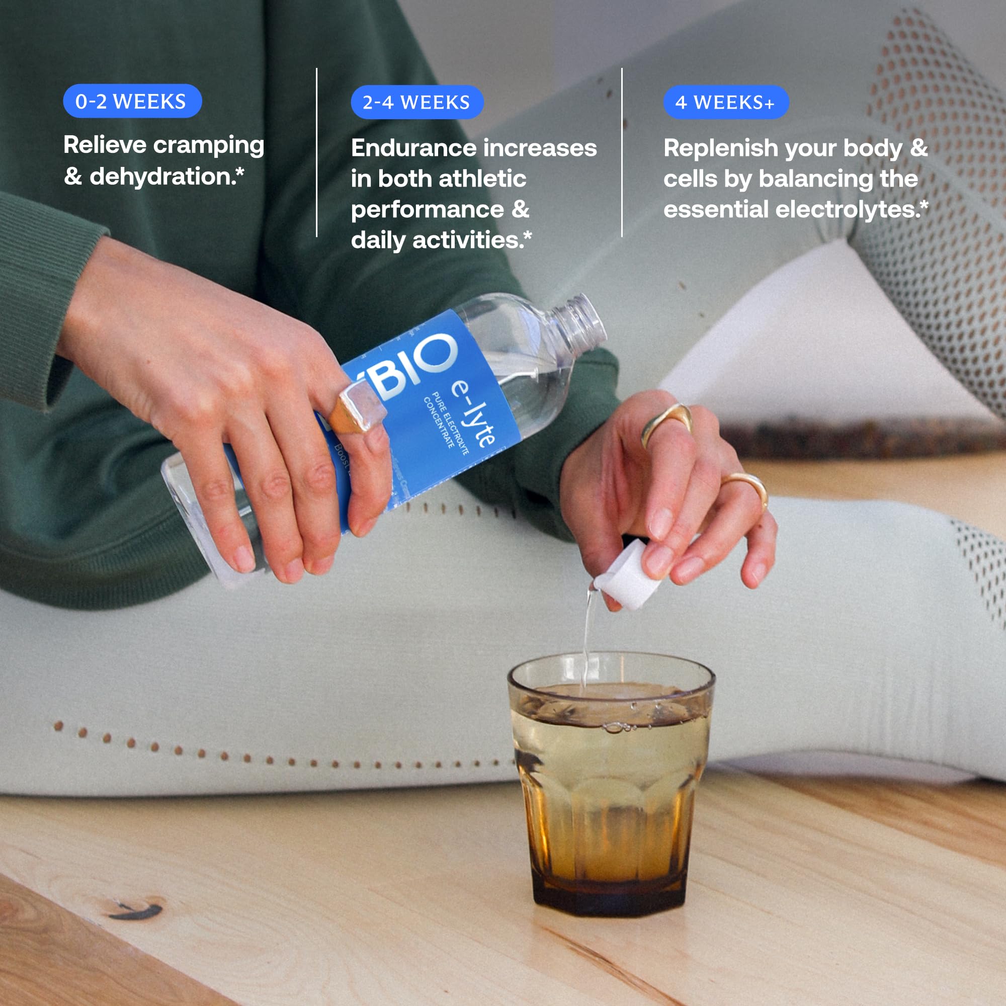 BodyBio e-lyte gym bottle ready for on-the-go hydration.