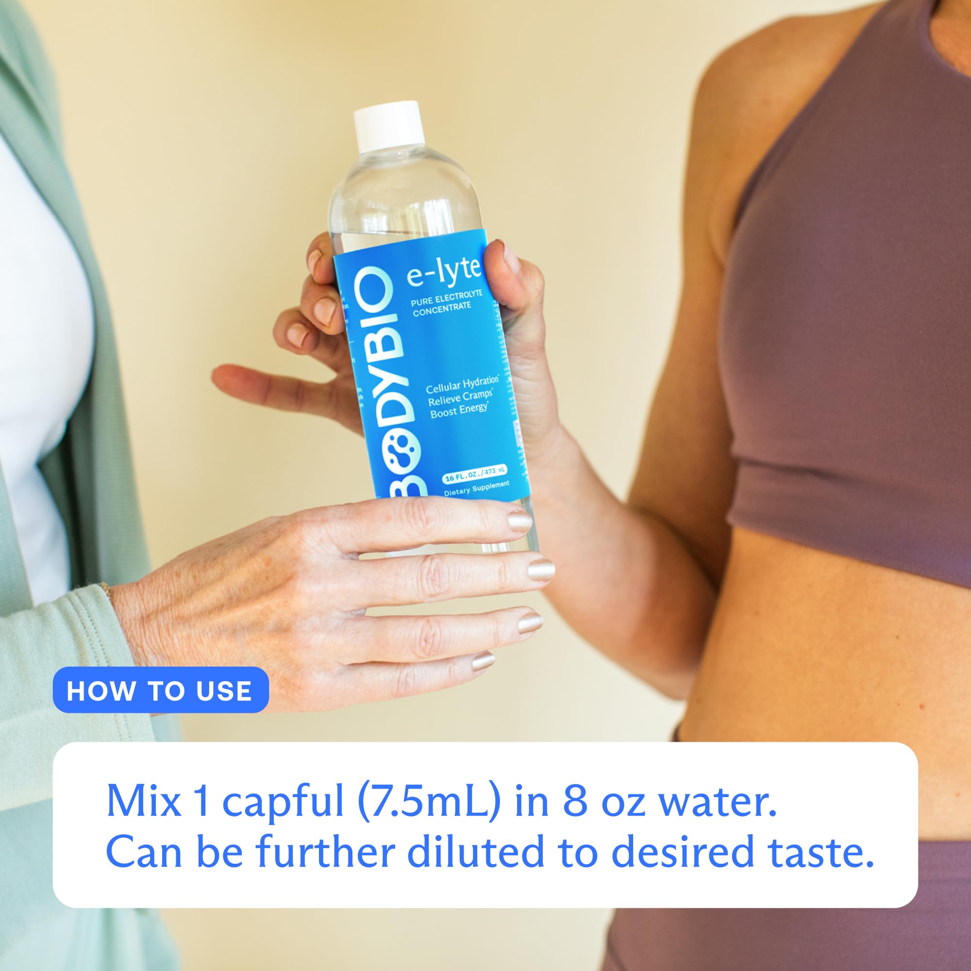 BodyBio e-lyte hydration scene during workout for endurance support.