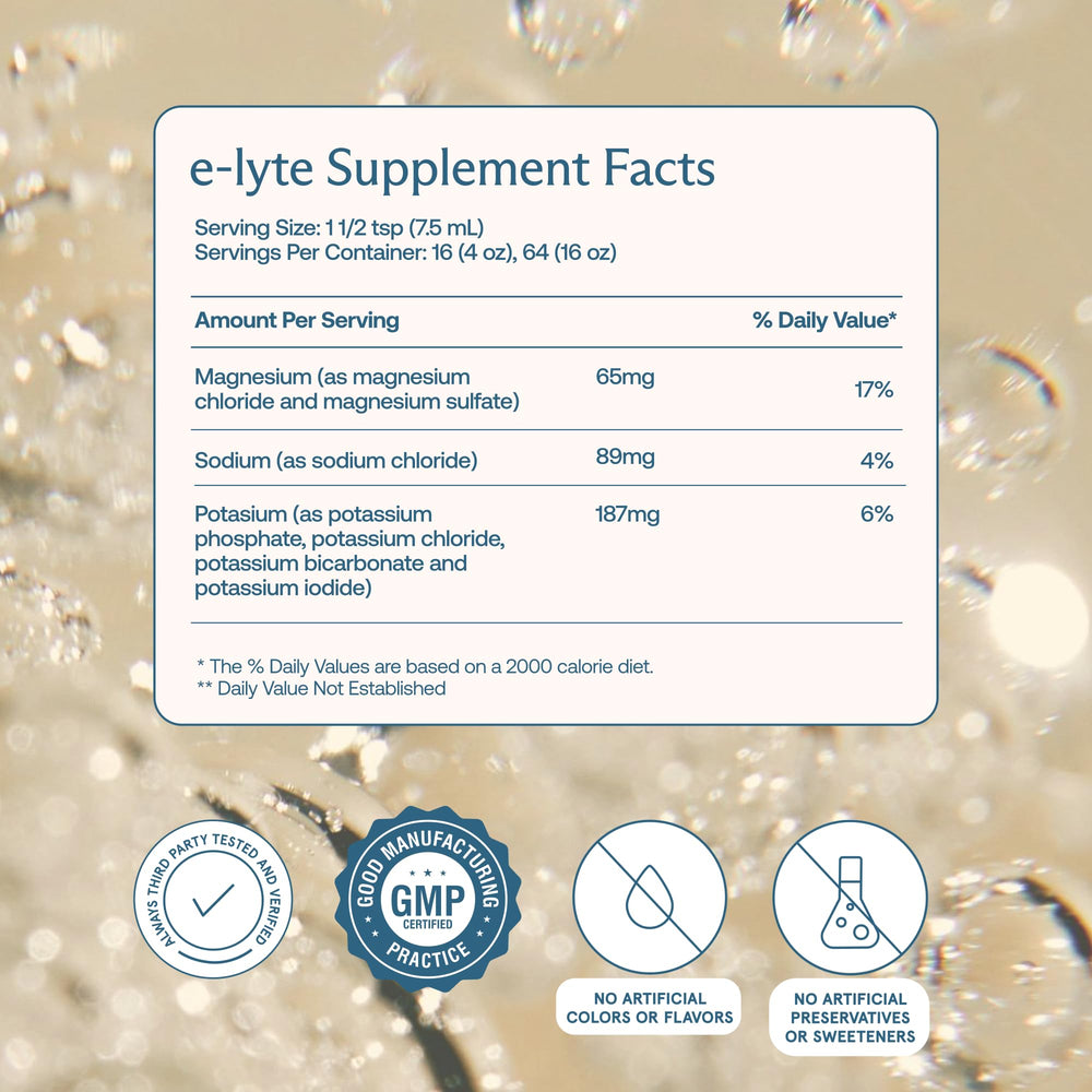 BodyBio e-lyte label close-up showing simple electrolyte ingredients.