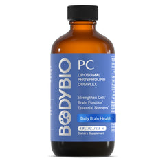 BodyBio PC bottle highlighting brain health support and daily detox potential.