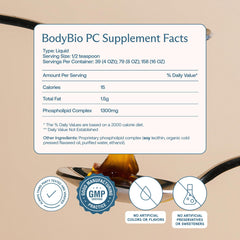 BodyBio PC capsules emphasizing phosphatidylcholine for membranes and detox support.