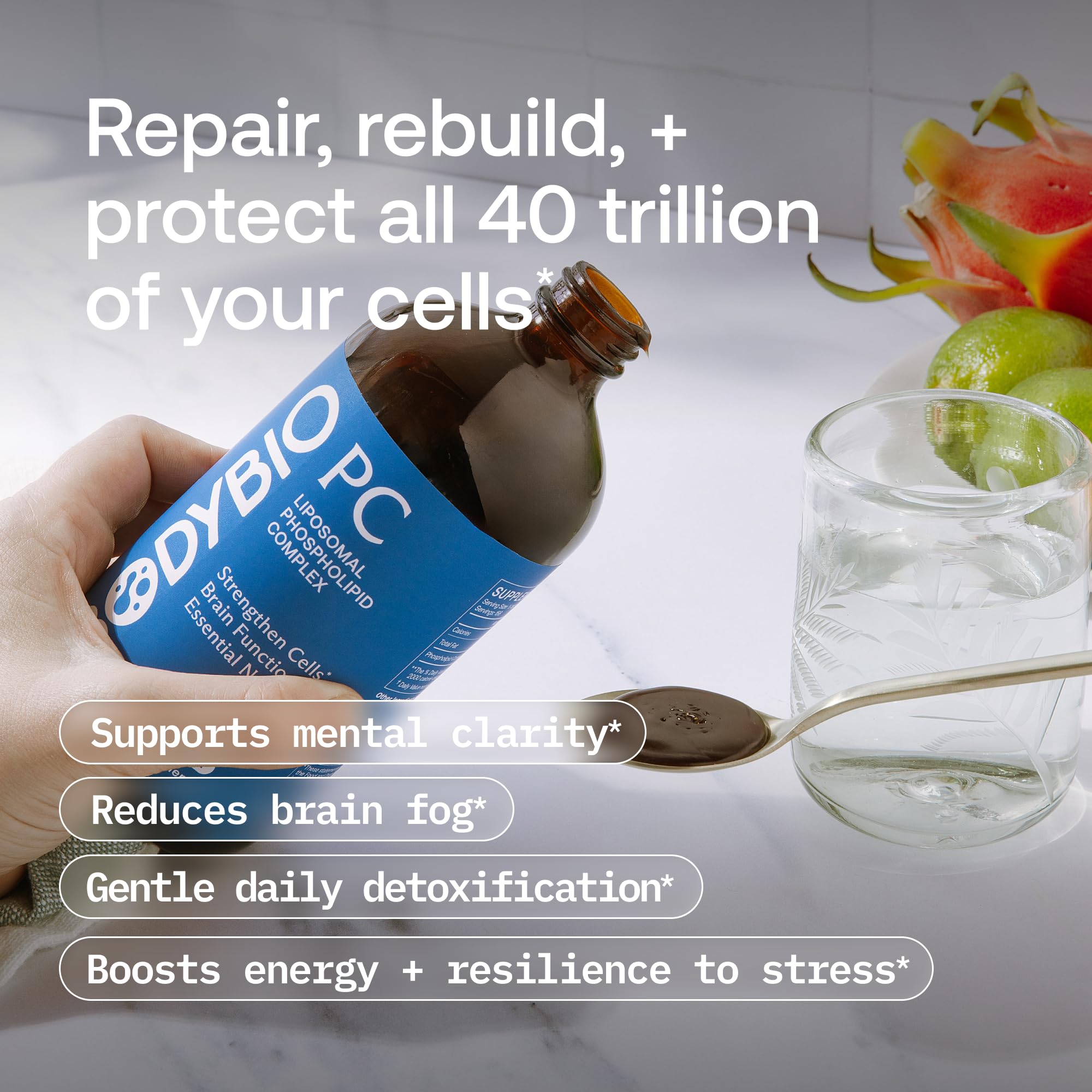 BodyBio PC bottle promotes skin hydration and elasticity from within.