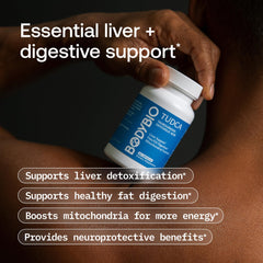 BodyBio TUDCA bottle pour image conveys convenient daily dosing for fat digestion support.