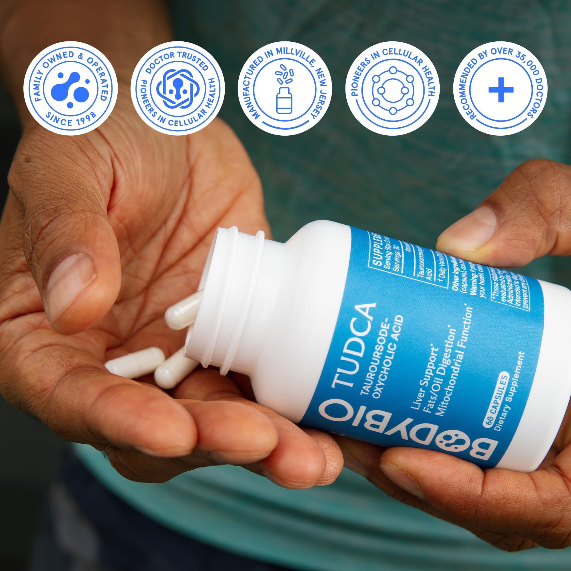 BodyBio TUDCA third-party test stamp demonstrates independent verification.