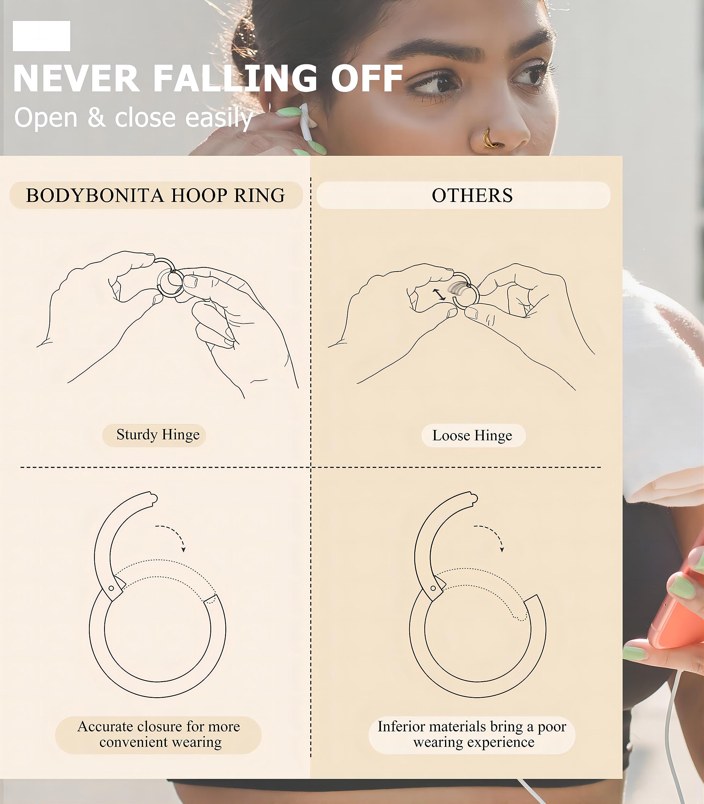 BodyBonita conch hoop 18G 8mm for versatile piercing options.