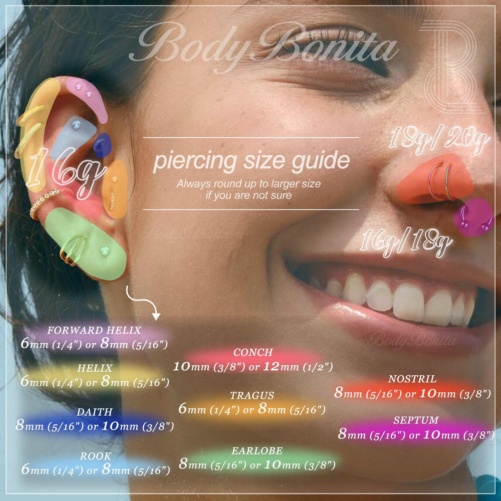 BodyBonita helix earring 18G 8mm designed for comfortable all-day wear.