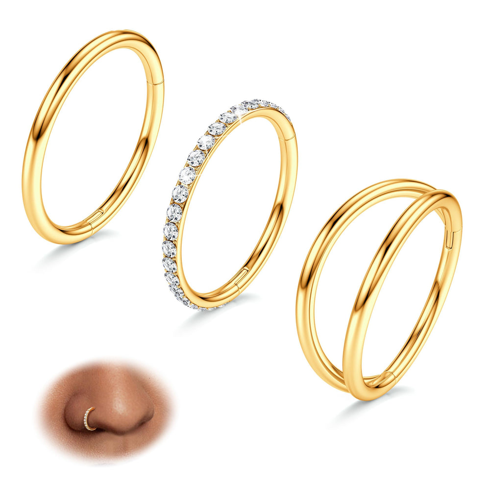 BodyBonita seamless nose ring in gold finish with CZ for daily sparkle.