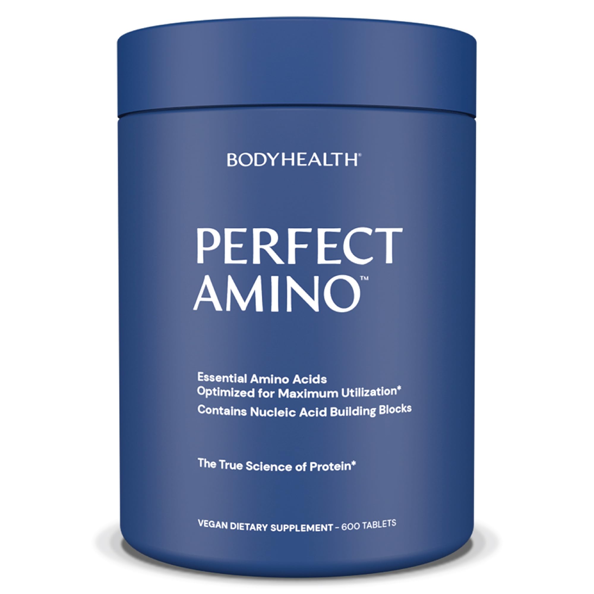BodyHealth PerfectAmino bottle front shows essential amino acids for recovery