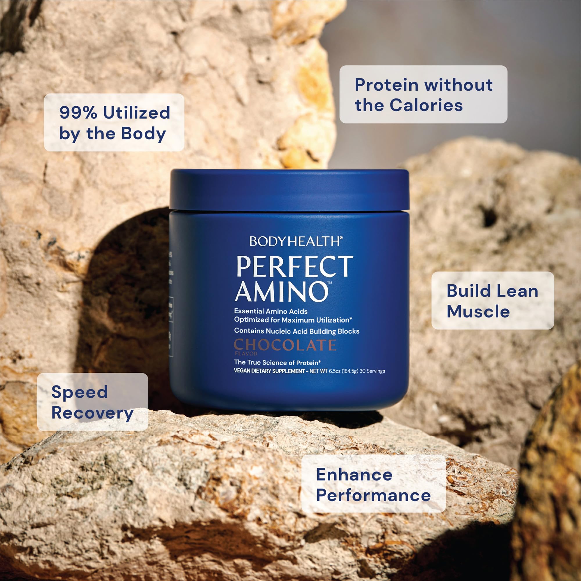 BodyHealth PerfectAmino dissolving in water highlights quick mix and smooth texture
