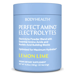 BodyHealth PerfectAmino electrolyte front view with lemon lime flavor supports steady hydration.