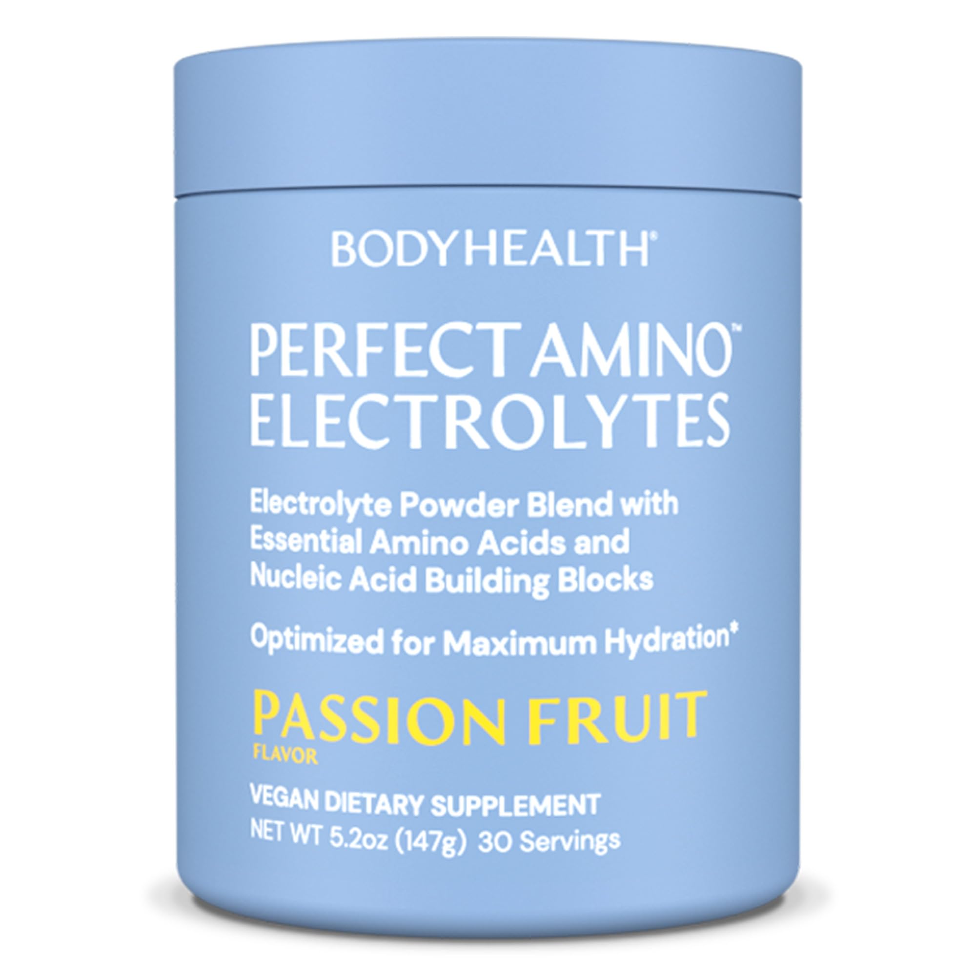 BodyHealth PerfectAmino Electrolytes Passion Fruit bottle for daily hydration on the go