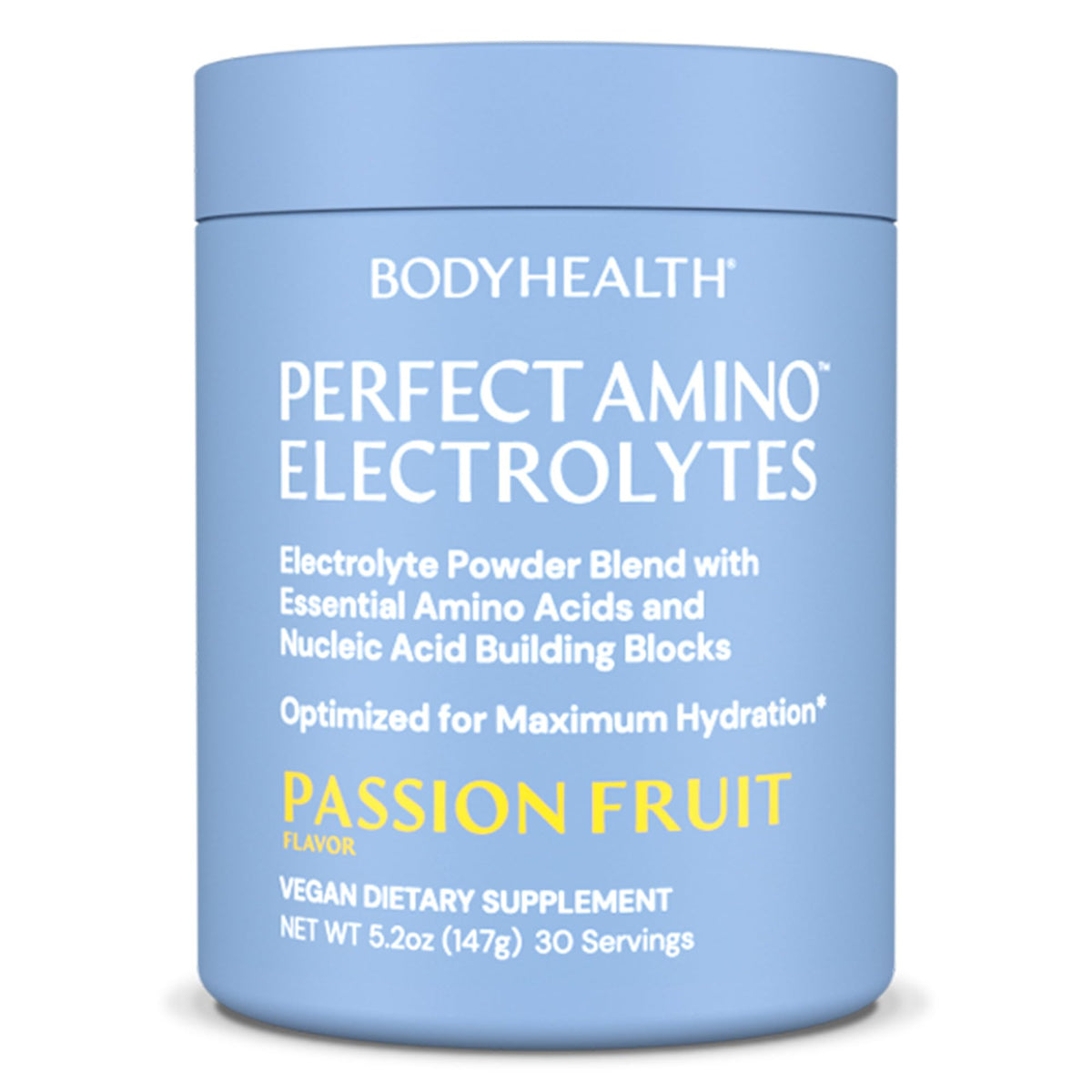 BodyHealth PerfectAmino Electrolytes Passion Fruit bottle for daily hydration on the go