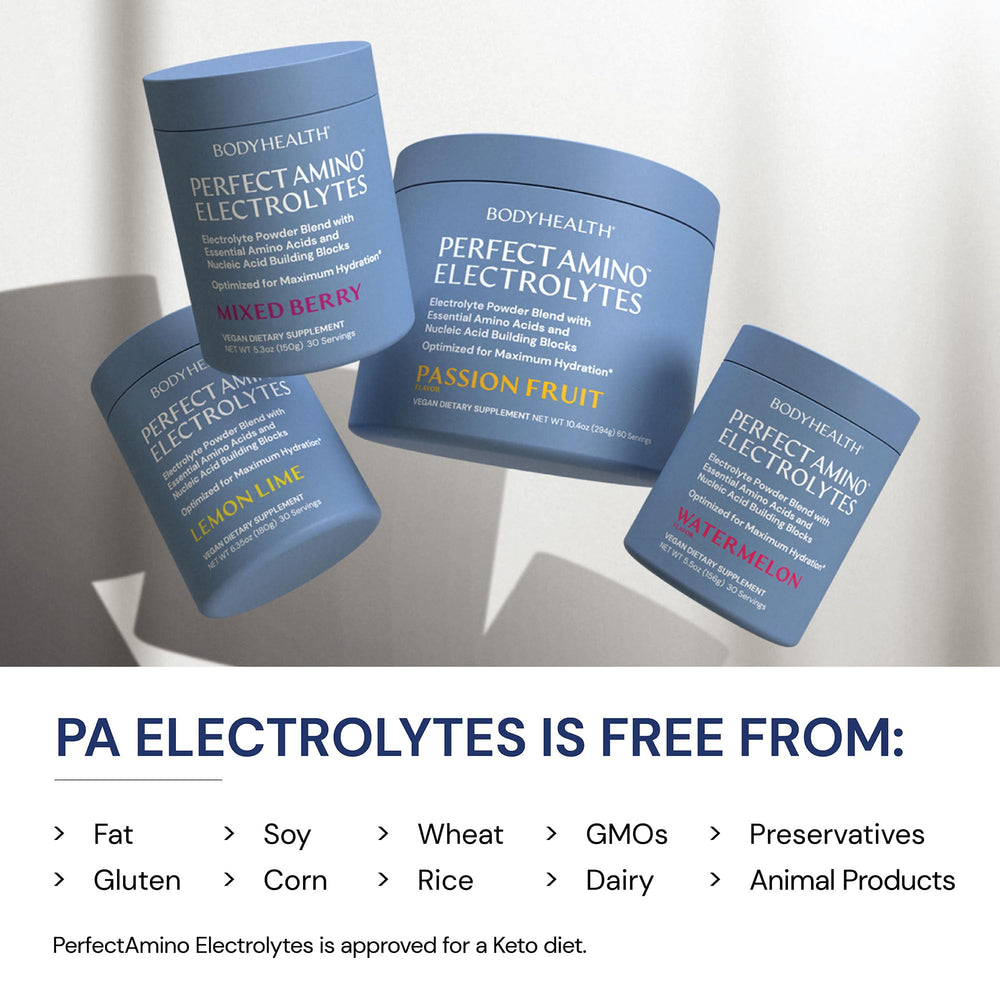 BodyHealth PerfectAmino Electrolytes Watermelon trace minerals support balanced hydration.