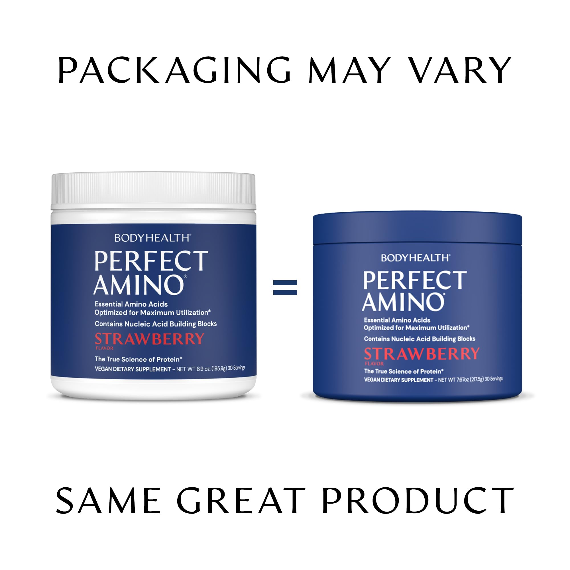 BodyHealth PerfectAmino Powder nutrition-label shows amino content choices for informed use.