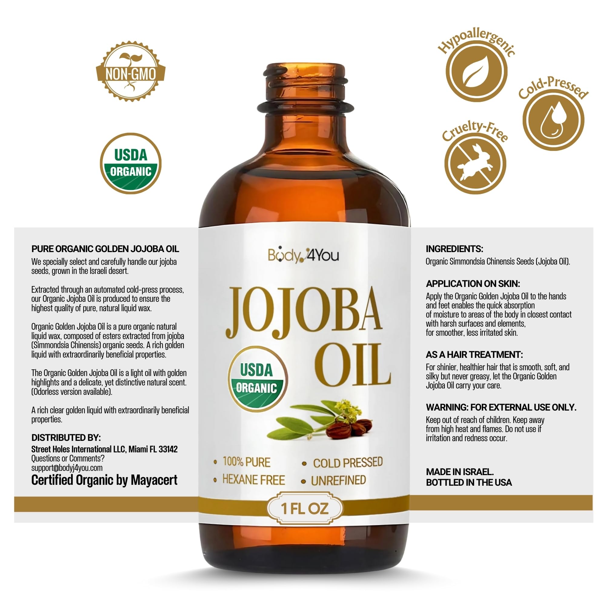 BodyJ4You jojoba oil in amber glass protects scent and purity