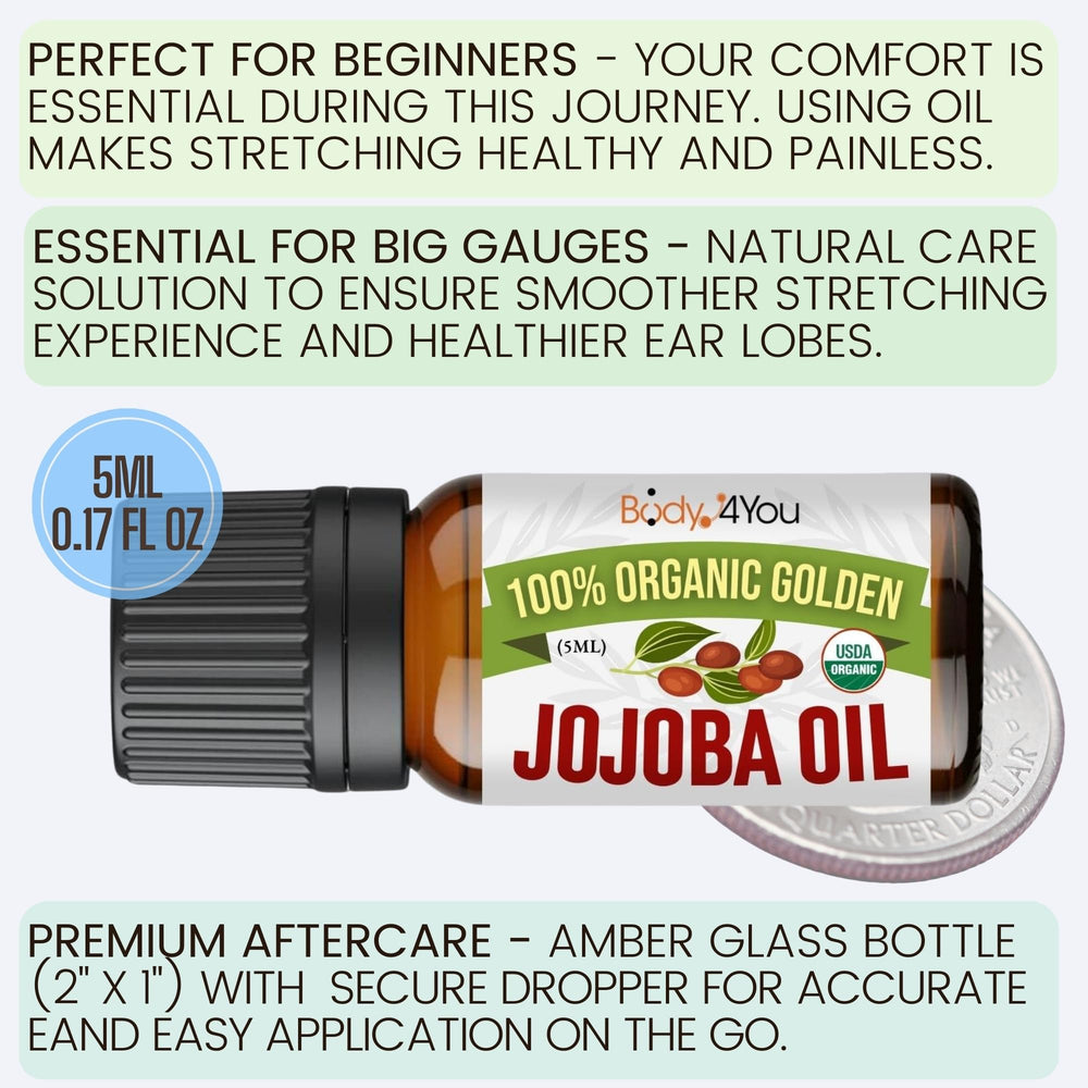 BodyJ4You jojoba oil ear-piercing close-up promoting skin moisture