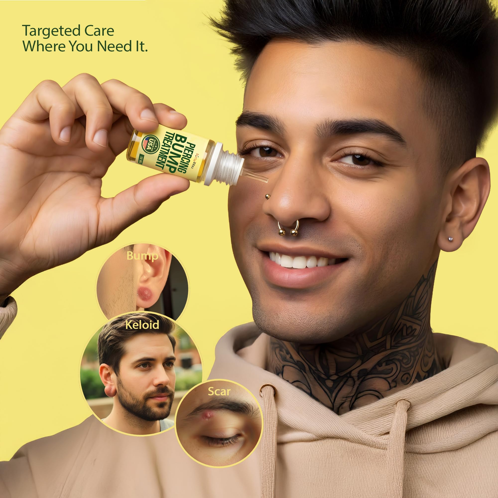 BodyJ4You Keloid Care Oil lab-tested formula supports safe piercing care