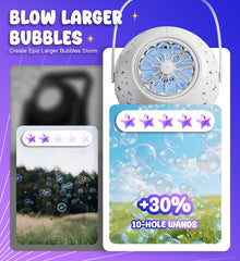 Boerfmo Bubble Machine with LED lights creates a colorful night-time ambiance.