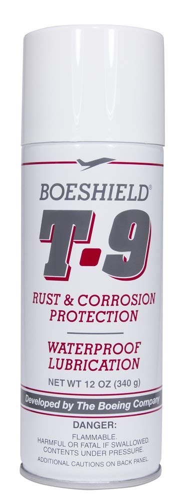 Boeshield T-9 spray on metal surfaces for rust protection.