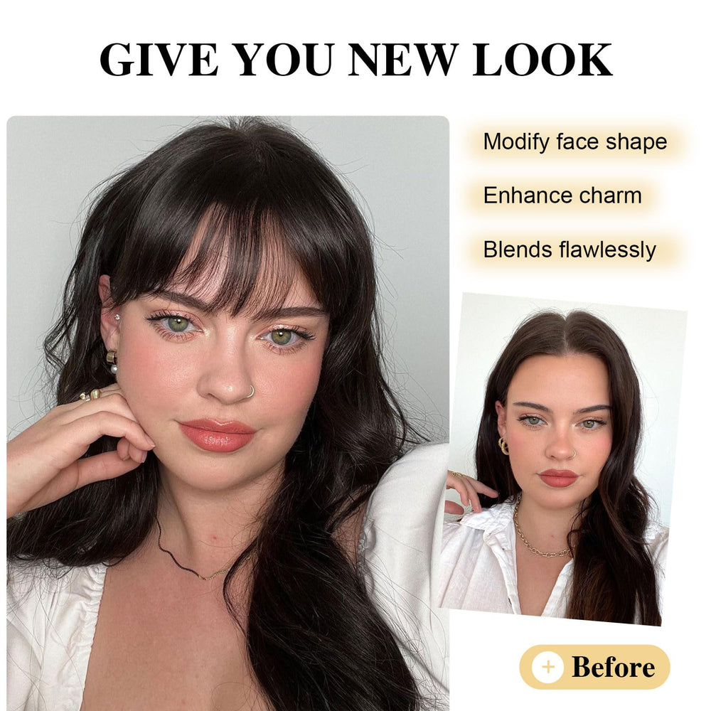 BOGSEA dark brown bangs clip offers natural color blend.