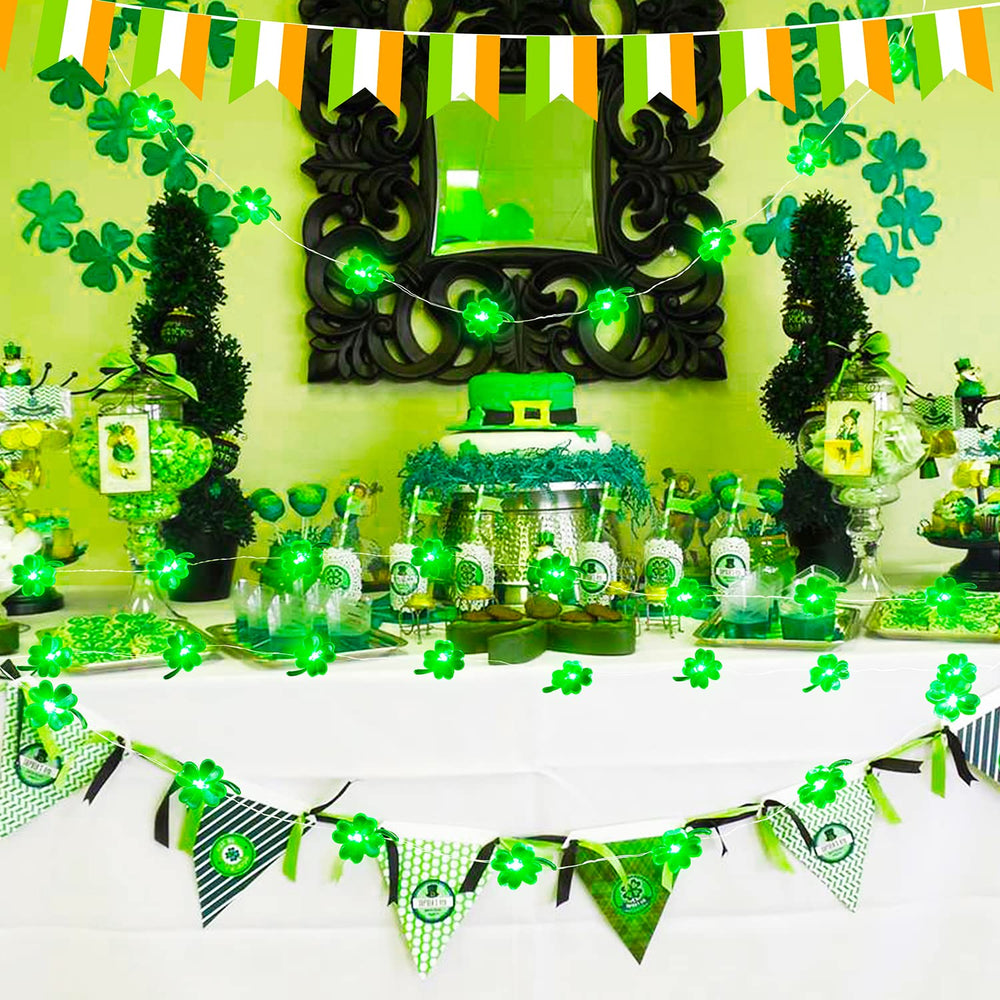 Garden-ready BOHON shamrock lights brighten outdoor parties and seating areas