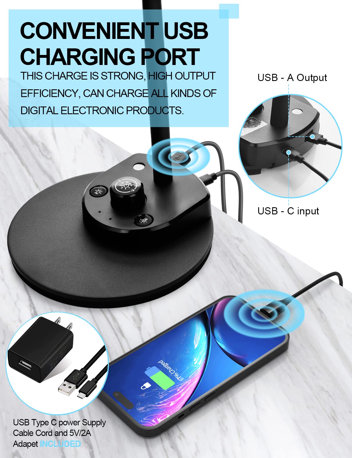 BOHON LED desk lamp with color modes for reading or work ambience