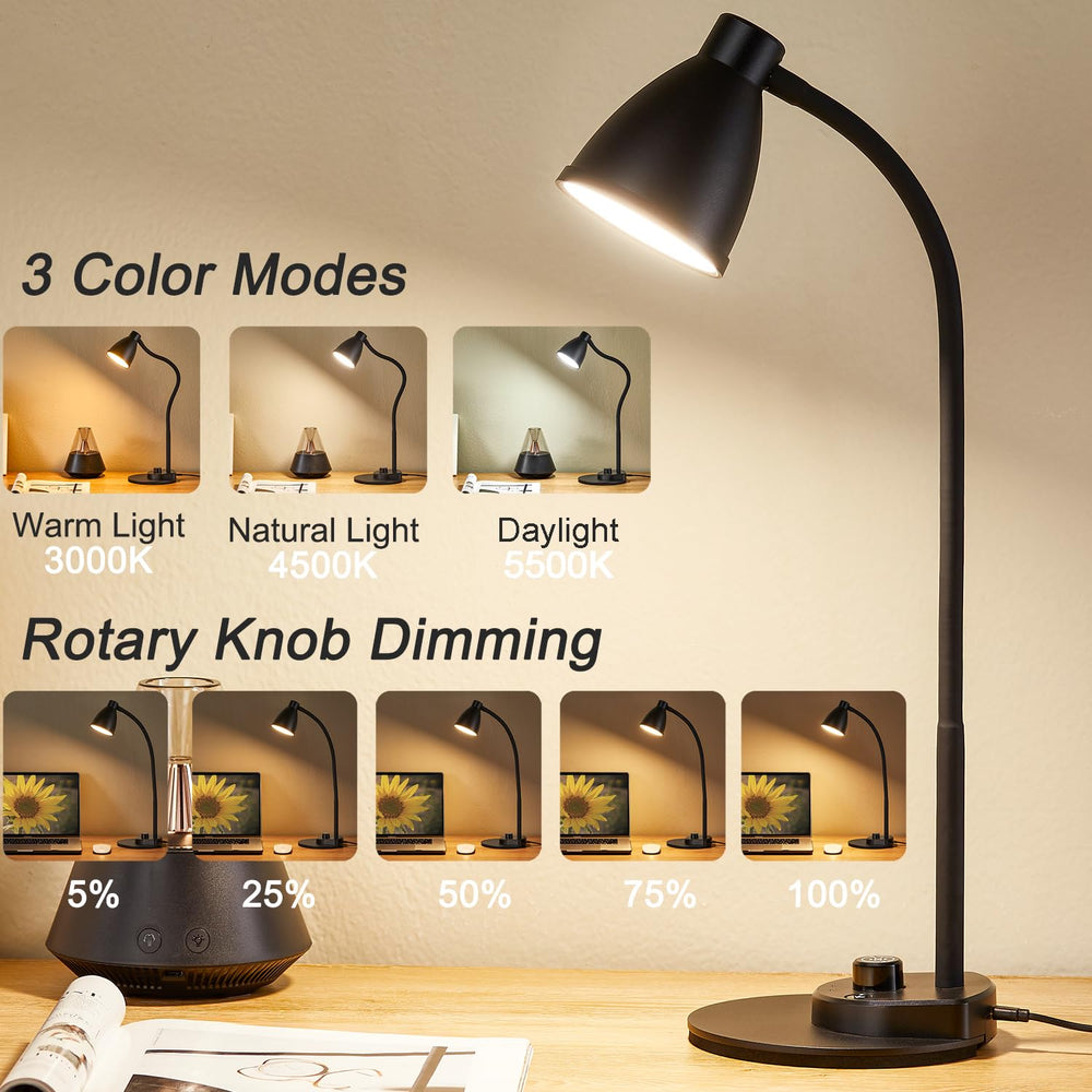 BOHON LED desk lamp metal shade and base provide sturdy, durable illumination