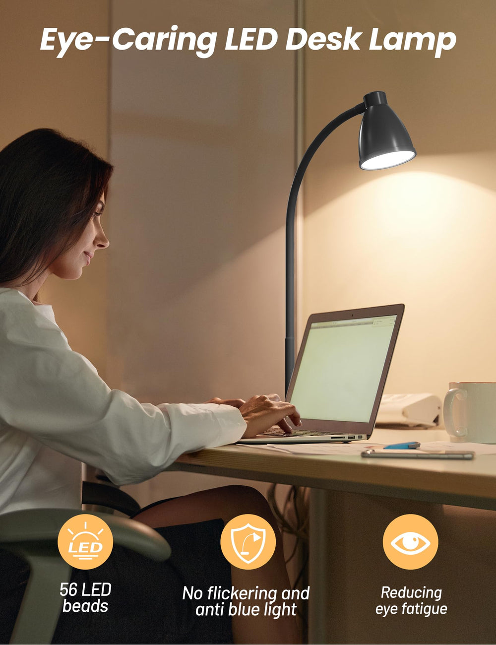 BOHON LED desk lamp neck is flexible for precise task lighting