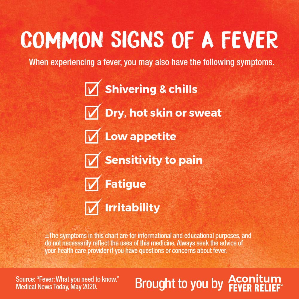 Boiron Aconitum 30C pellets beside a thermometer for fever context.
