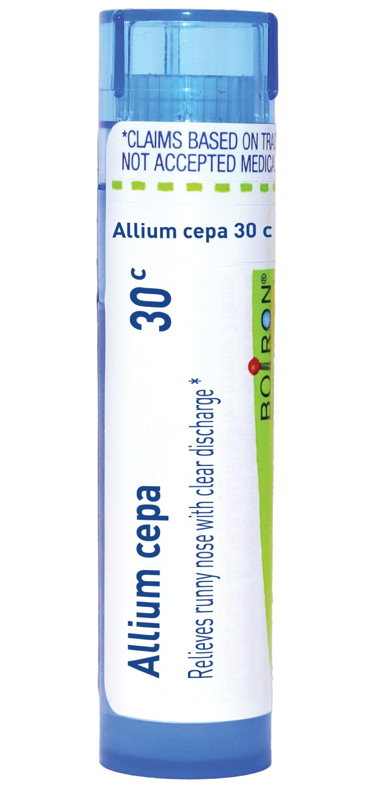 Boiron Allium Cepa 30C pellets in dispensing tube for on-the-go relief