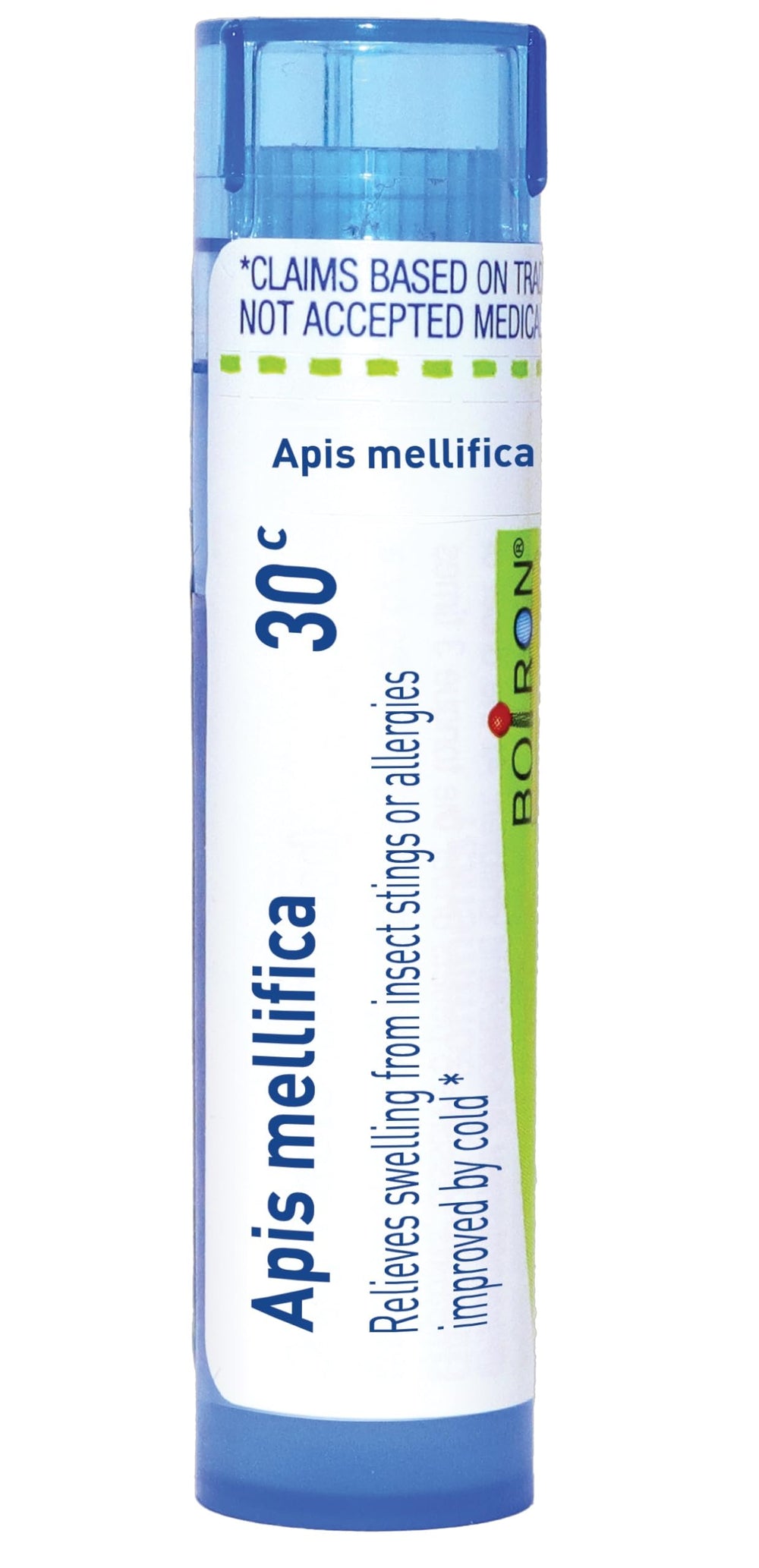 Boiron Apis Mellifica pellets in a compact tube for on-the-go swelling relief from insect bites.