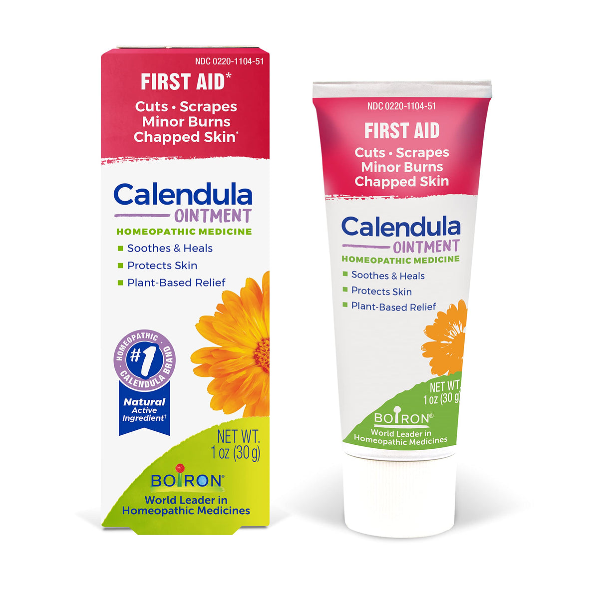 Boiron Calendula Ointment tube close-up for soothing skin relief.